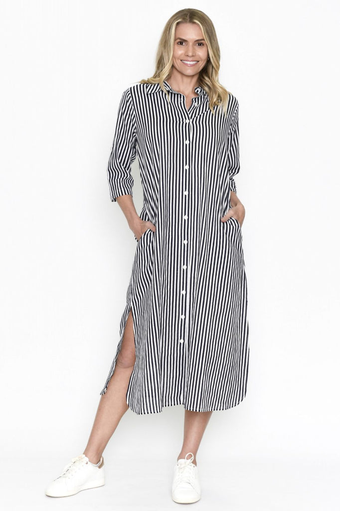 Fashion Express Sofia Shirt Dress | Navy Stripe_Silvermaple Boutique