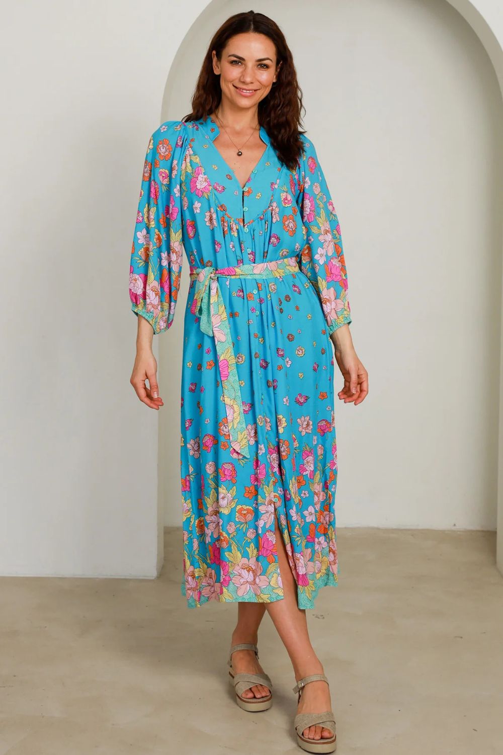 Fashion Express Brooklyn Midi Dress | Azure Floral_Silvermaple Boutique