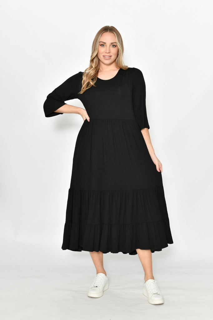 Fashion Express Tiered Jersey Long Dress | Black_Silvermaple Boutique