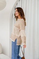 Fashion Express Dana Half Stripe Knit | Camel/White _Silvermaple Boutique