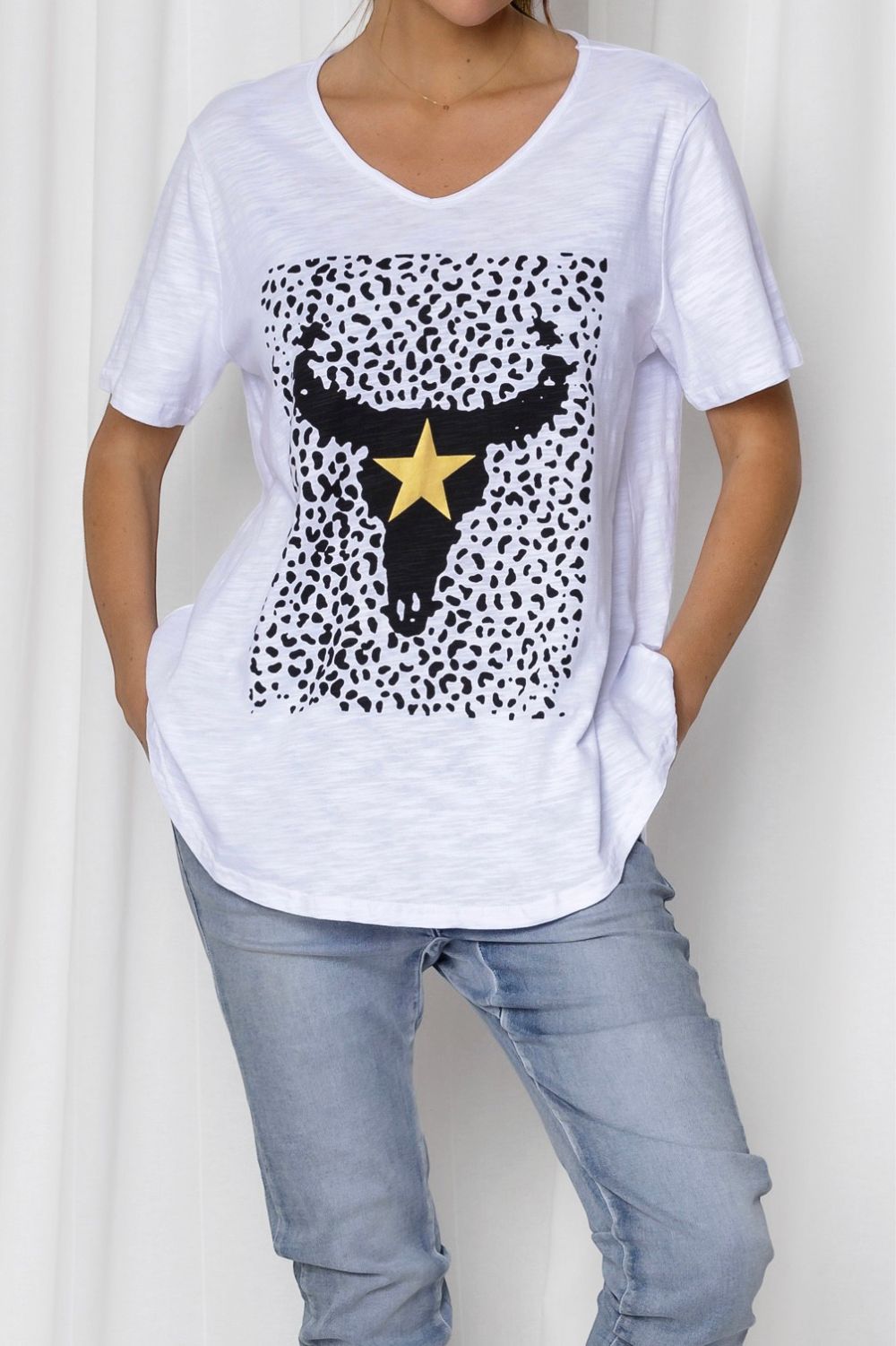 Fashion Express Dillan Steer Tee | White Leopard_Silvermaple Boutique