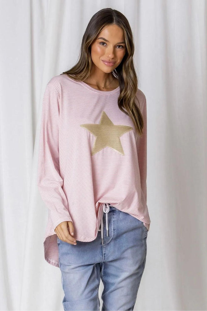 Fashion Express Billie Sequin Star Tee | Pink Stripe_Silvermaple Boutique
