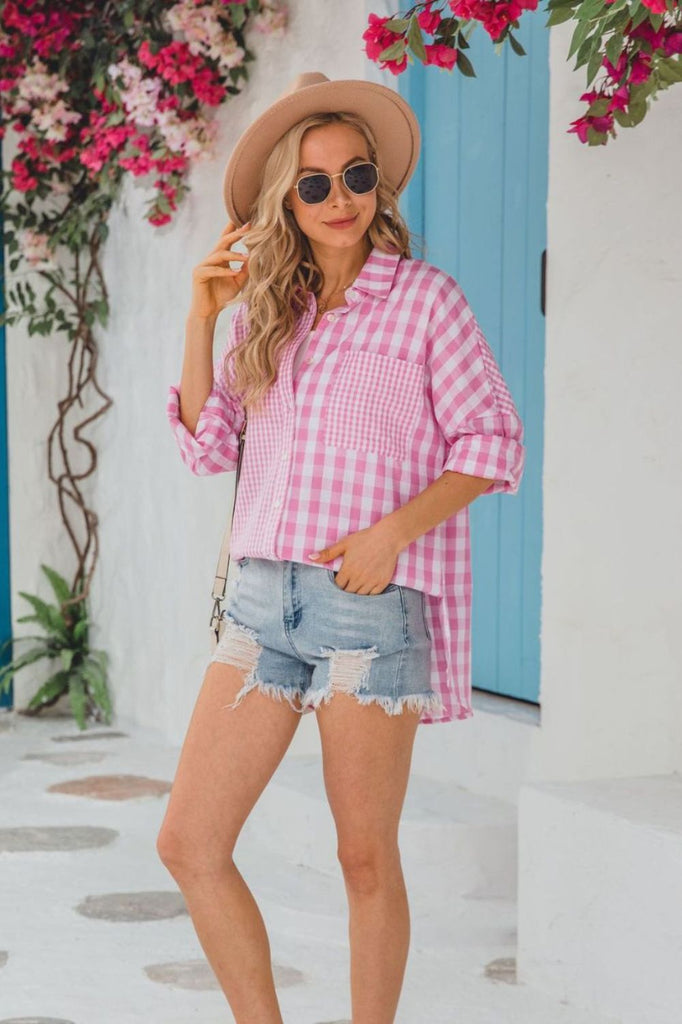 Fashion Express Contrast Gingham Shirt | Pink _Silvermaple Boutique