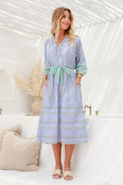 Fashion Express Taormina Tie Stripe Dress | Blue/Green_Silvermaple Boutique