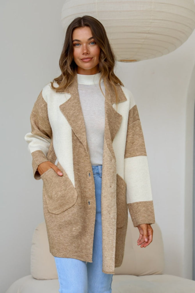 Fashion Express Dakota Colour Block Coatigan | Mocha/Winter White_Silvermaple Boutique