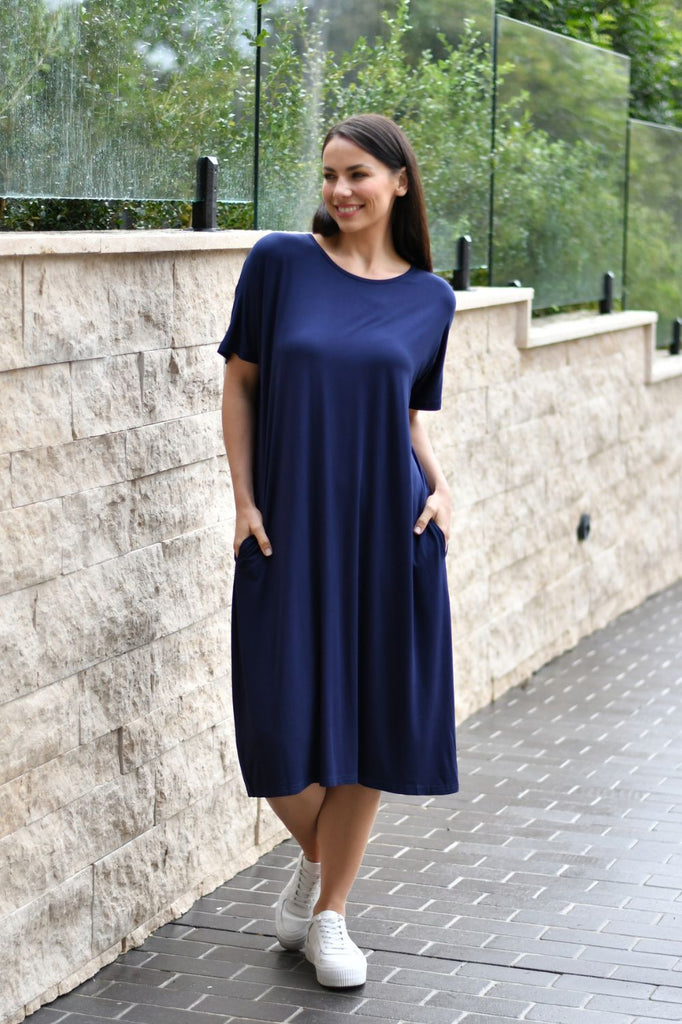 Fashion Express Basic Pocket Jersey Dress | Navy_Silvermaple Boutique