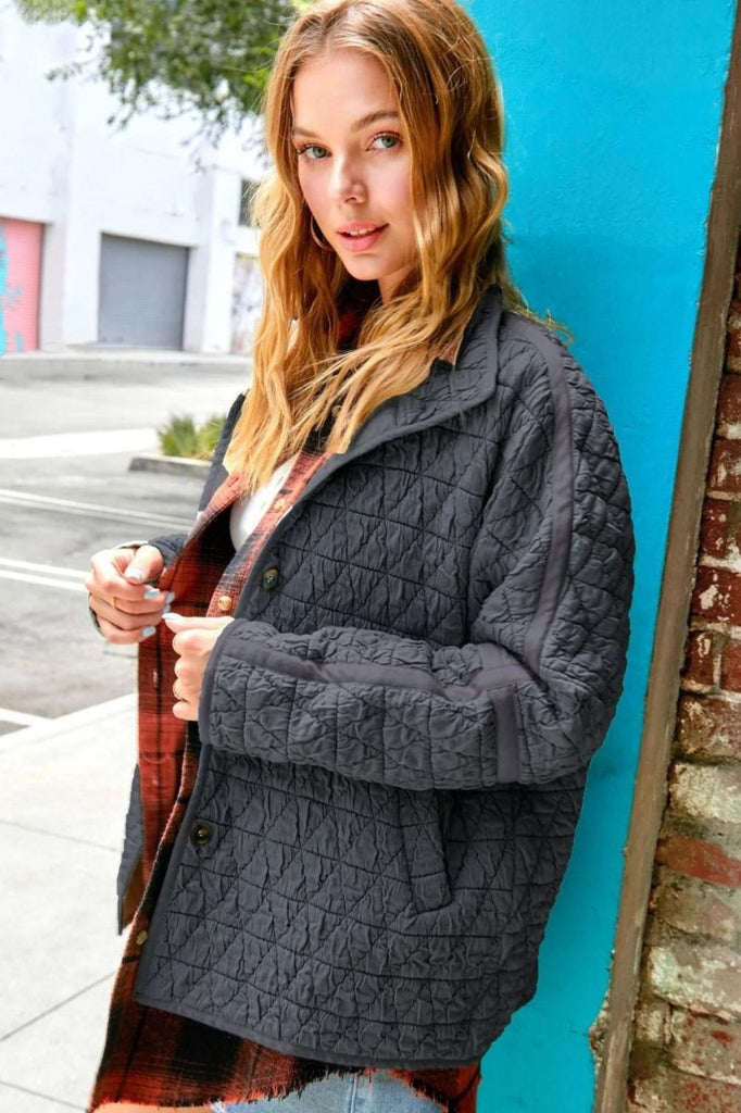 Fashion Express Quilted Funnel Neck Jacket | Charcoal_Silvermaple Boutique