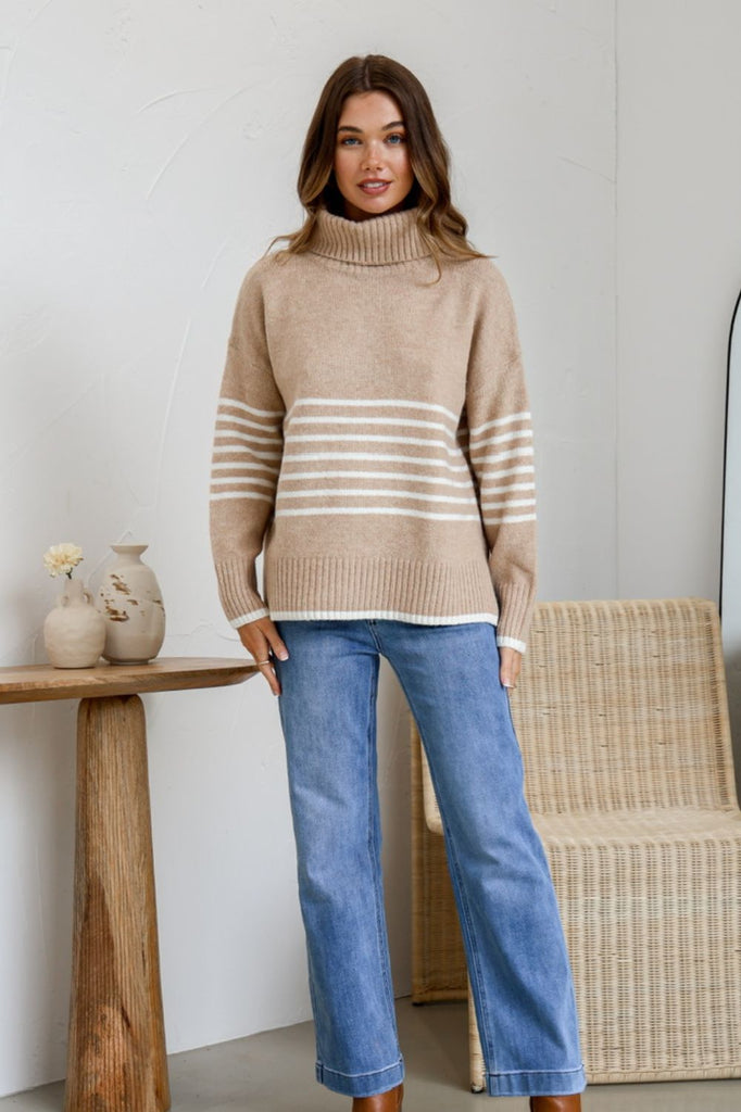 Fashion Express Gilbert Stripe Knit | Camel/White_Silvermaple Boutique