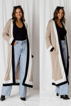 Fashion Express Kendall Tri-Coloured Cardi | Taupe/Black_Silvermaple Boutique