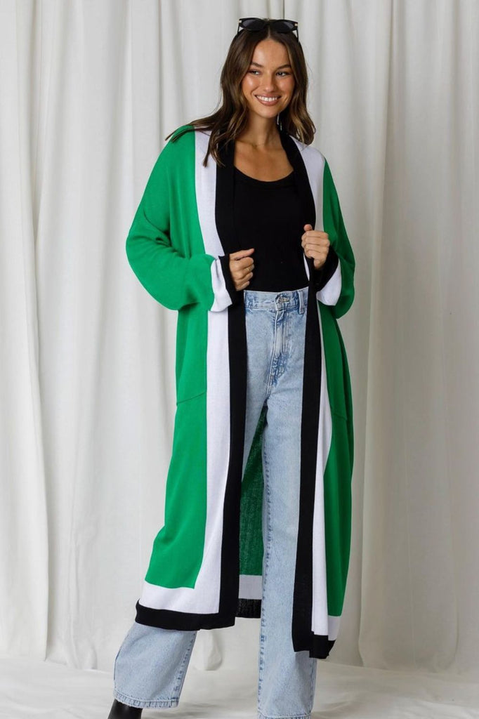 Fashion Express Kendall Tri-Coloured Cardi | Green/Black _Silvermaple Boutique