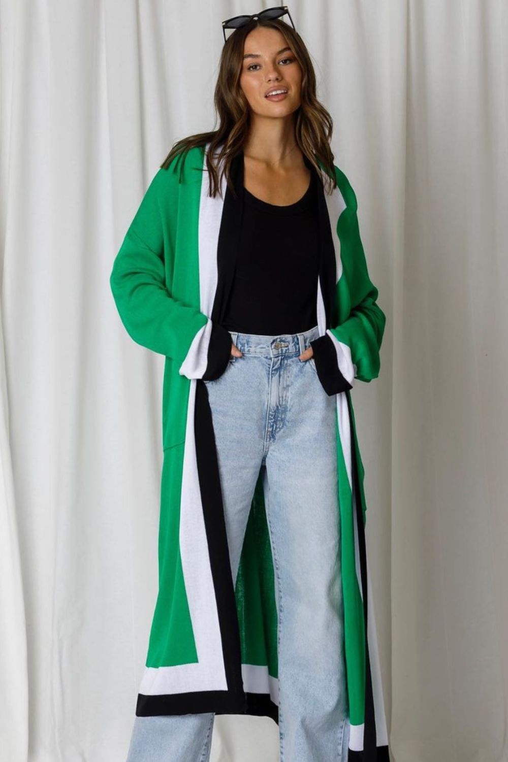 Fashion Express Kendall Tri-Coloured Cardi | Green/Black _Silvermaple Boutique