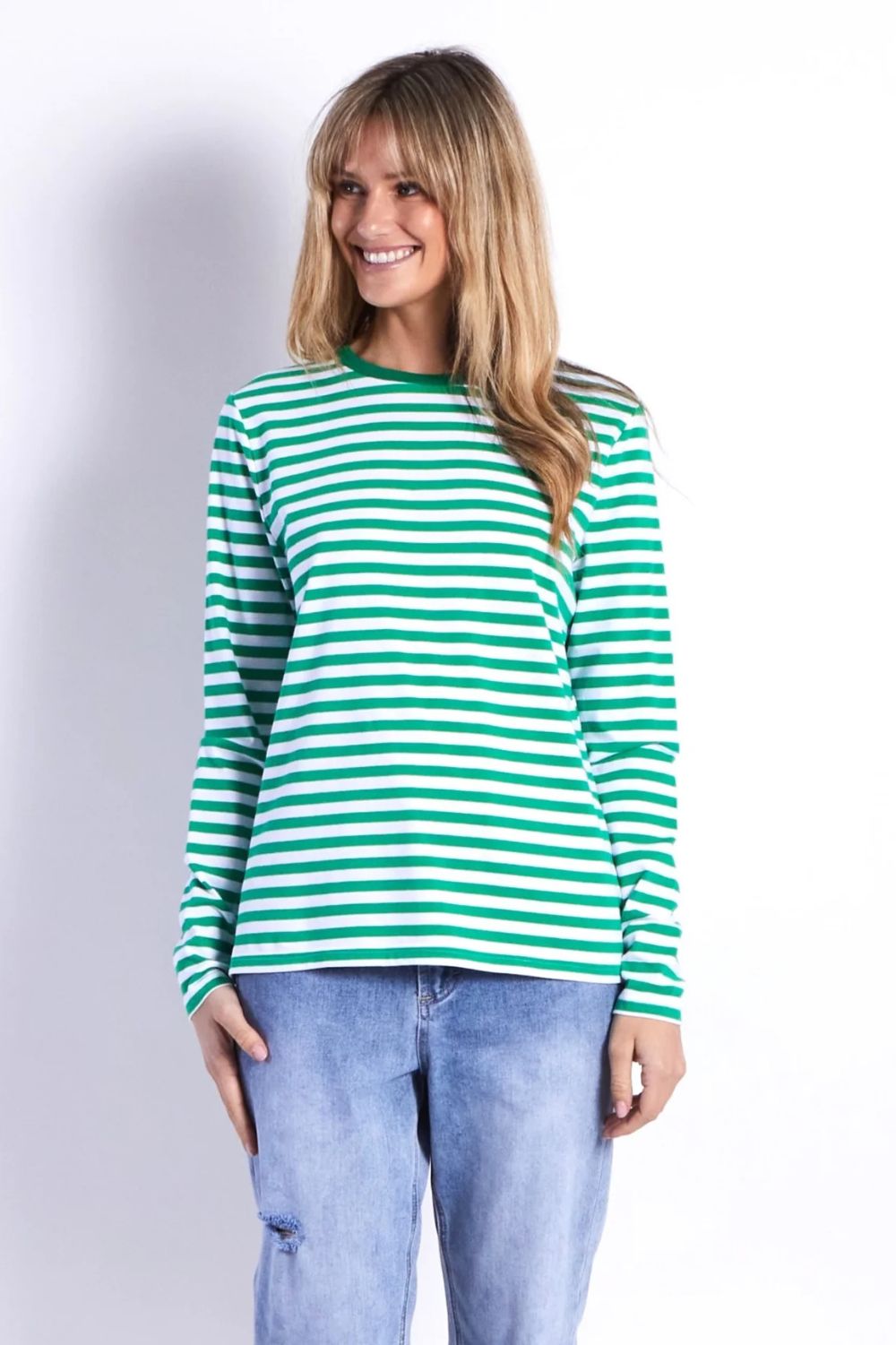 Fashion Express Brunswick Long Sleeve Top  | Green Stripes_Silvermaple Boutique