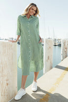 Fashion Express Sofia Shirt Dress | Green Stripe_Silvermaple Boutique