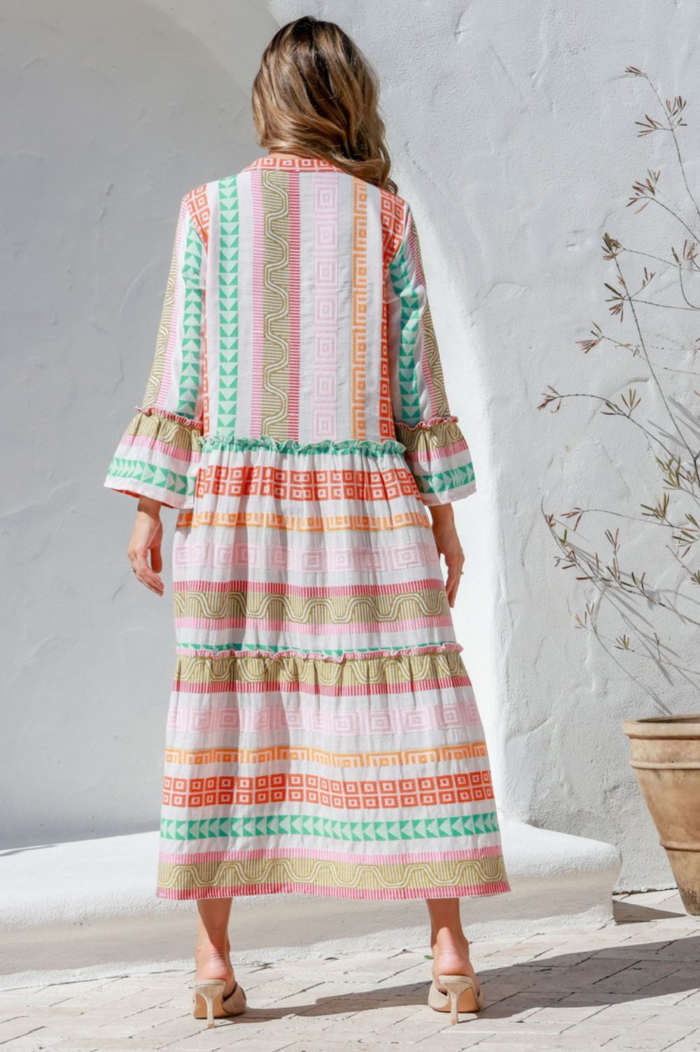 Fashion Express Mediterranean Jacquard Maxi Dress | Pink/Orange/Green_Silvermaple Boutique