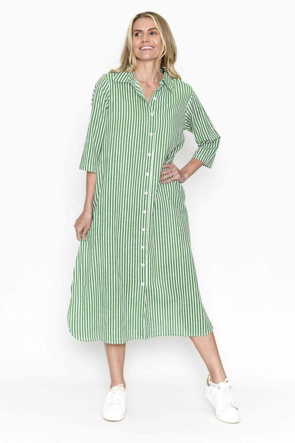 Fashion Express Sofia Shirt Dress | Green Stripe_Silvermaple Boutique