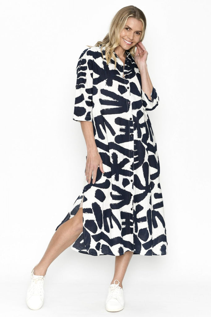 Fashion Express Sofia Shirt Dress | Navy Abstract_Silvermaple Boutique