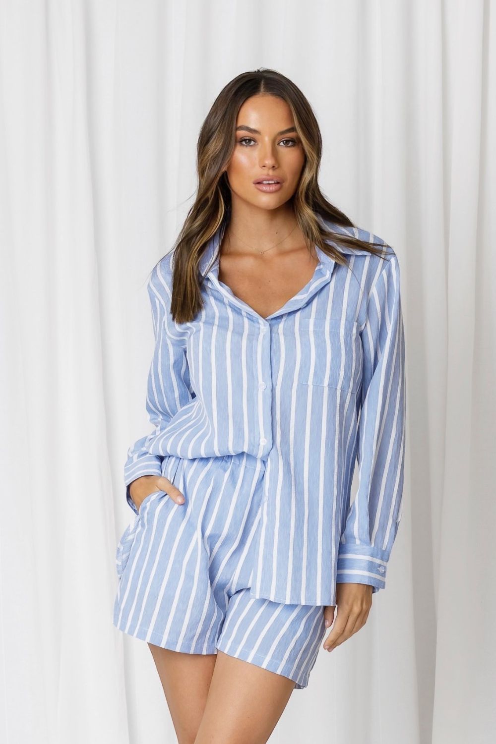 Fashion Express Solace Stripe Relaxed Shirt | Sky/White_Silvermaple Boutique