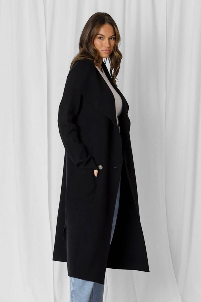 Fashion Express Adele Wide Collar Longline Coatigan | Black_Silvermaple Boutique