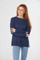 Rib and Cable Pullover | Denim _ Silvermaple Boutique