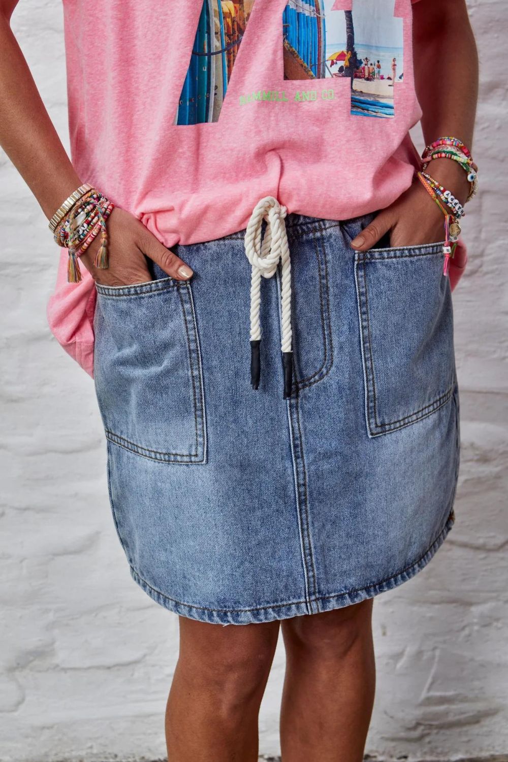 Hammill & Co Draw Cord Denim Skirt | Stonewash Denim_Silvermaple Boutique