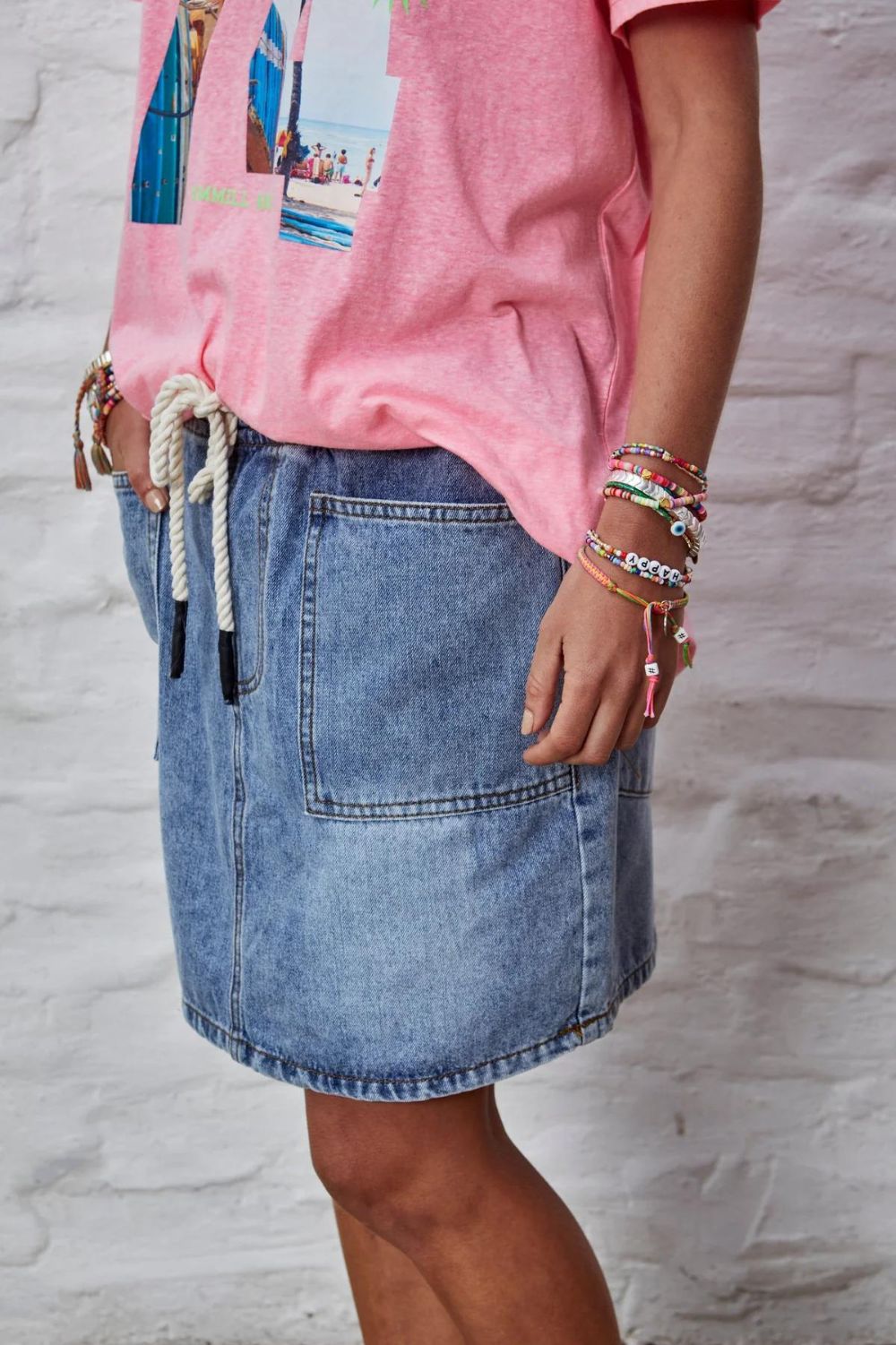 Hammill & Co Draw Cord Denim Skirt | Stonewash Denim_Silvermaple Boutique