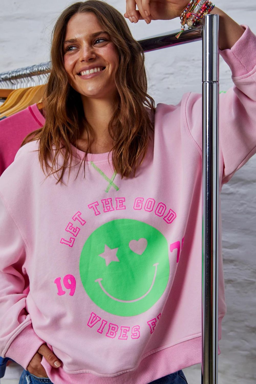 Hammill & Co Smiley Washed Sweat | Baby Pink_Silvermaple Boutique