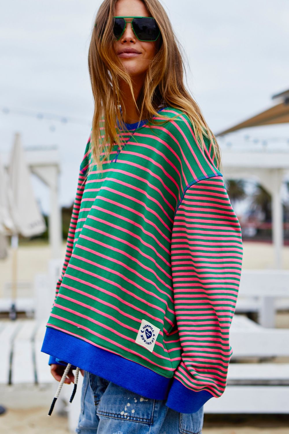 Hammill & Co Retro Stripe Sweat | Green/Pink_Silvermaple Boutique