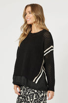 Hammock & Vine Ally Stripe Trim Jumper | Black_Silvermaple Boutique