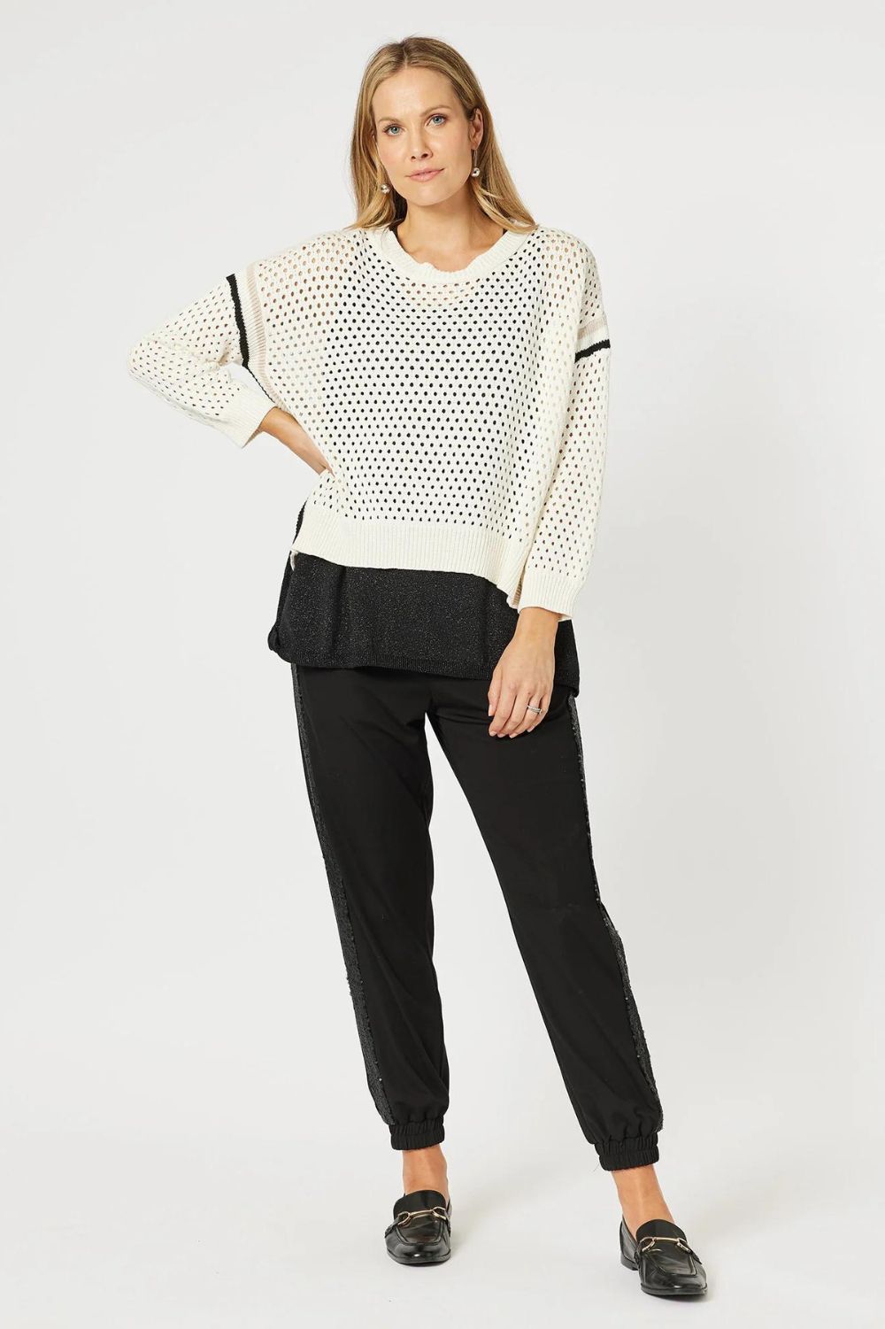 Hammock & Vine Ally Stripe Trim Jumper | Ivory_Silvermaple Boutique