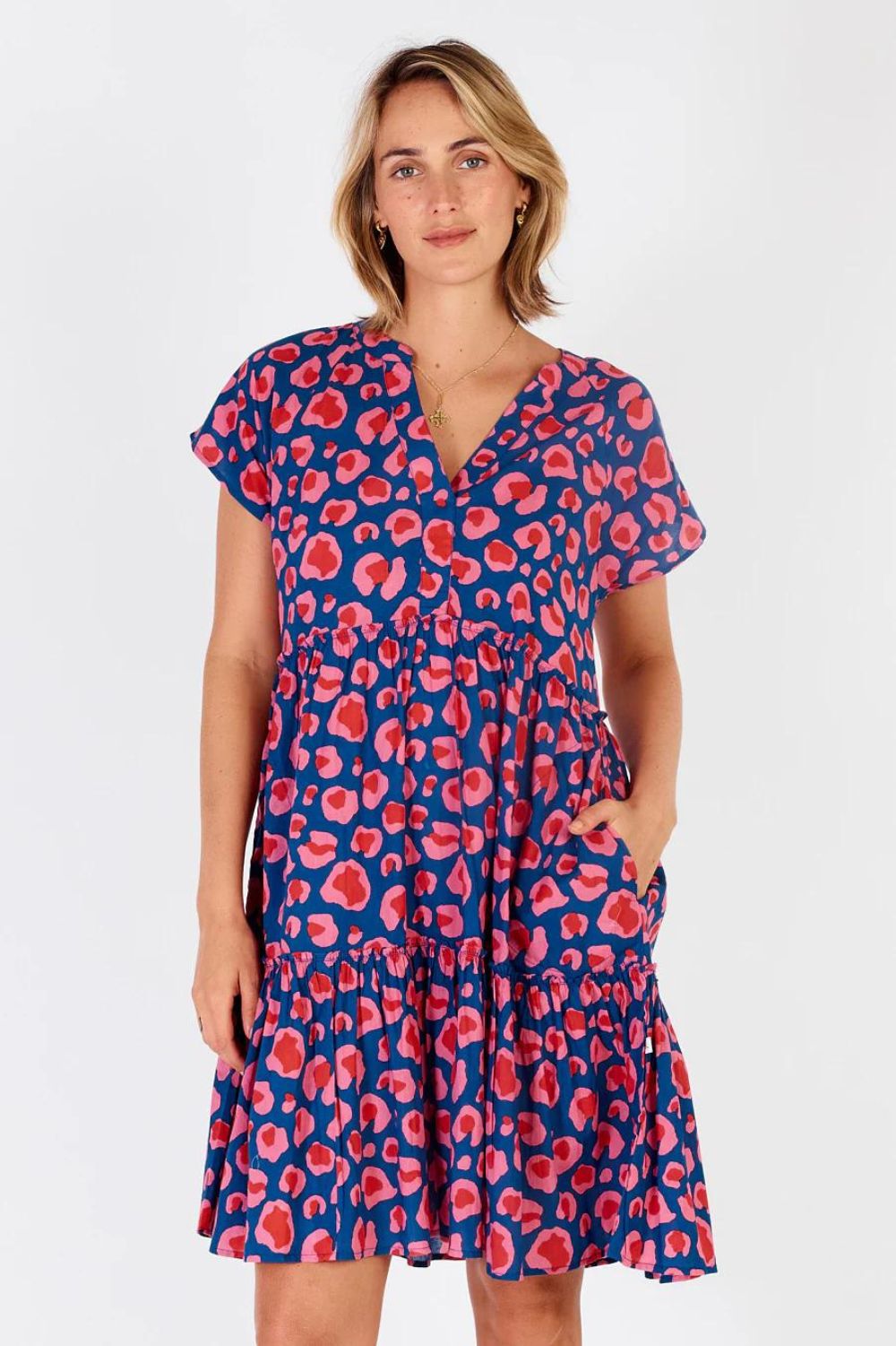 Ibisa Seattle Tiered Frill Dress | Blue Leopard_Silvermaple Boutique