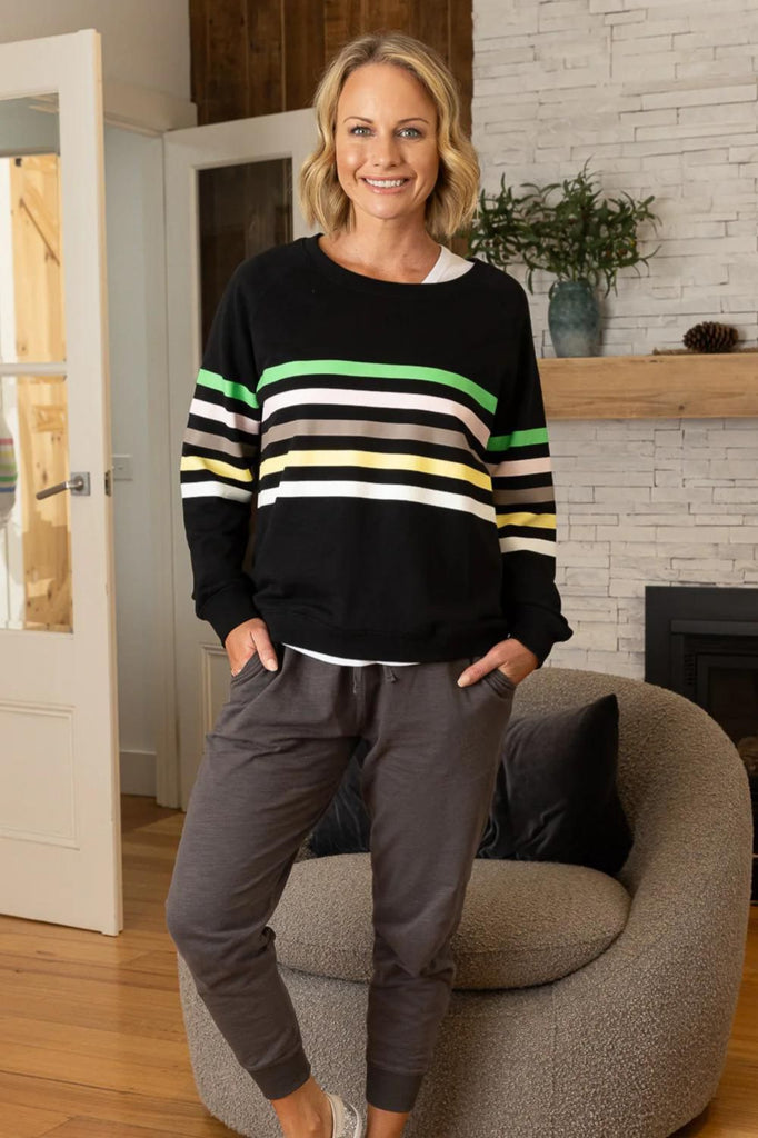 Jovie The Label Forever Sweater | Black/Pastel Stripes_Silvermaple Boutique