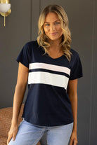 Jovie The Label Halle Tee | Navy with Pink/White Stripes_Silvermaple Boutique