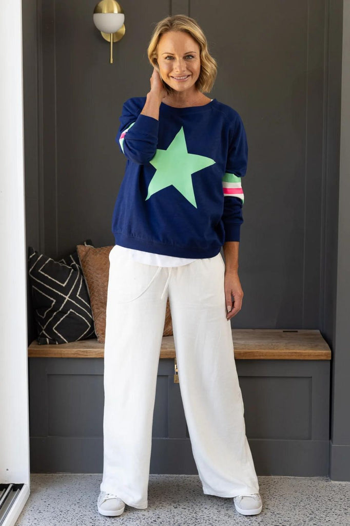 Jovie The Label Hamptons Sweater | Blue With Multi Stripes_Silvermaple Boutique