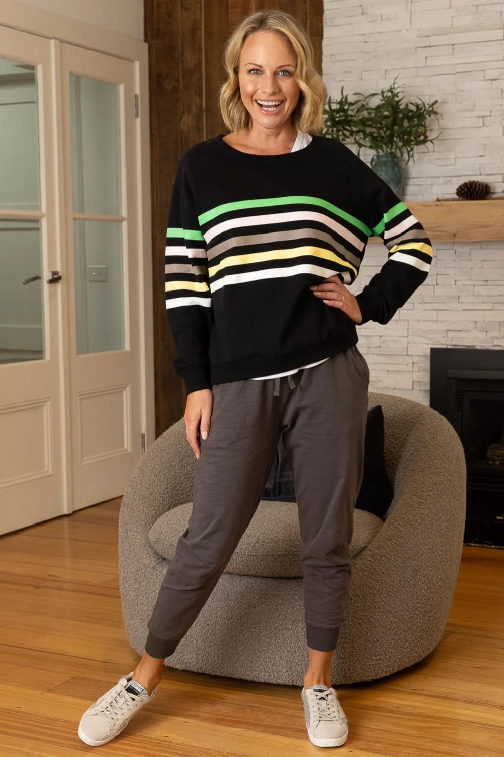 Jovie The Label Forever Sweater | Black/Pastel Stripes_Silvermaple Boutique