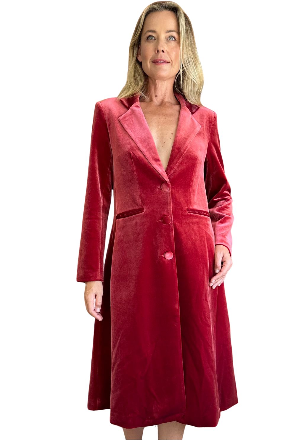 Kamare Surry Velvet Coat | Coral_Silvermaple Boutique