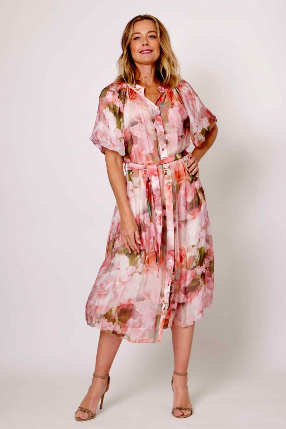 Pink floral shirt dress 2025