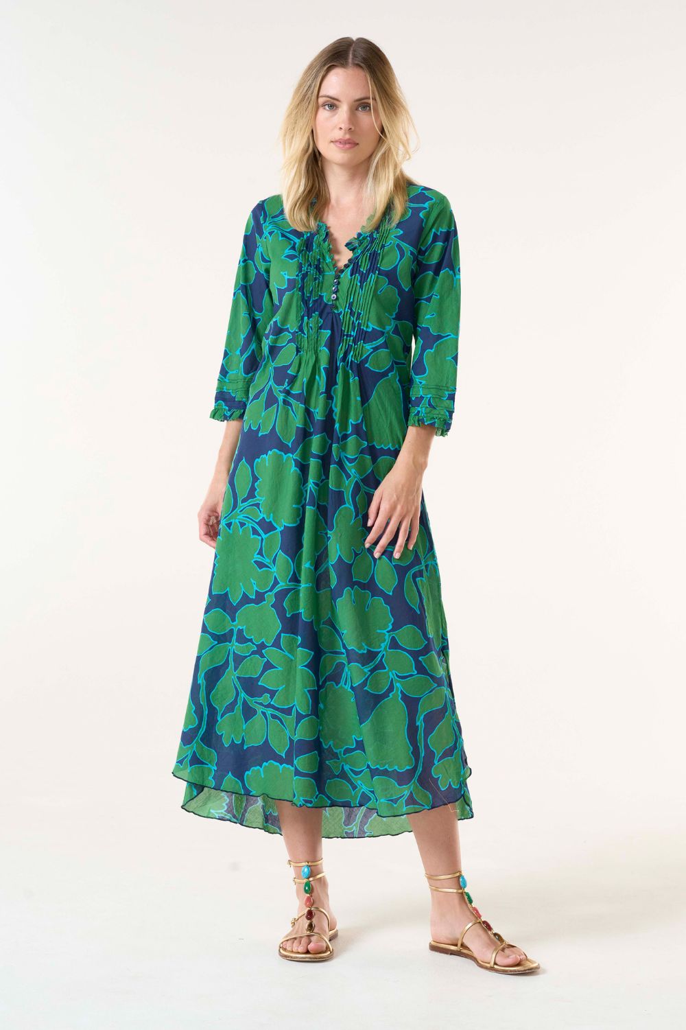 Oneseason Long Poppy Dress | Porto Vecchio Green_Silvermaple Boutique