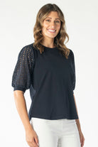 Maglia Victoria Embroidered Sleeve Top | Black_Silvermaple Boutique