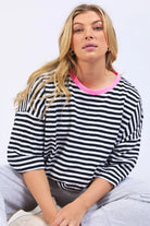 Elm Lifestyle Mazie Stripe Ringer Sweat | Navy/White Stripe_Silvermaple Boutique