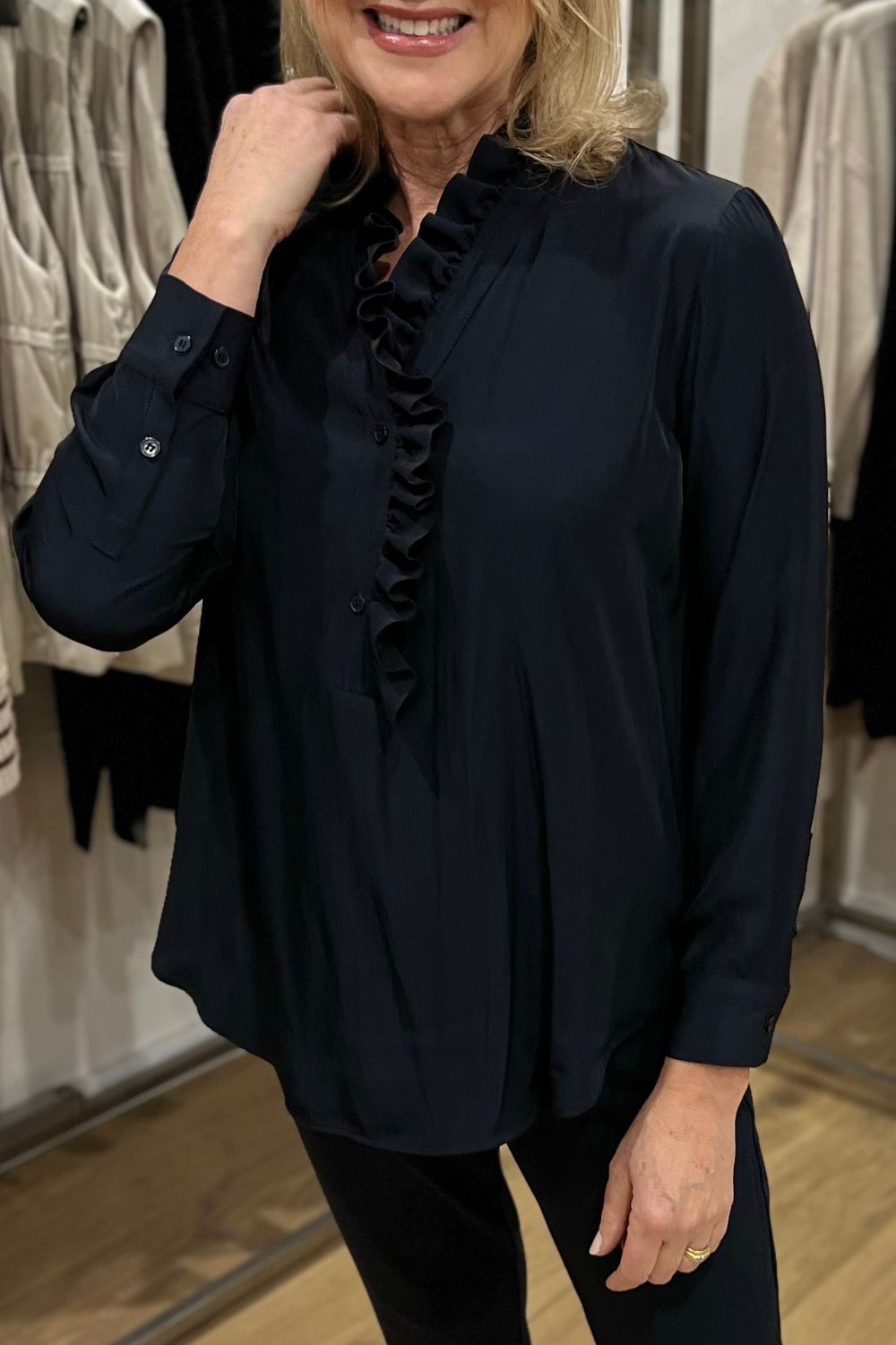 Mela Purdie Frill Neck Blouse | Black_Silvermaple Boutique