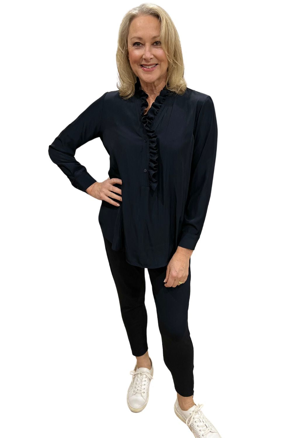 Mela Purdie Frill Neck Blouse | Black_Silvermaple Boutique