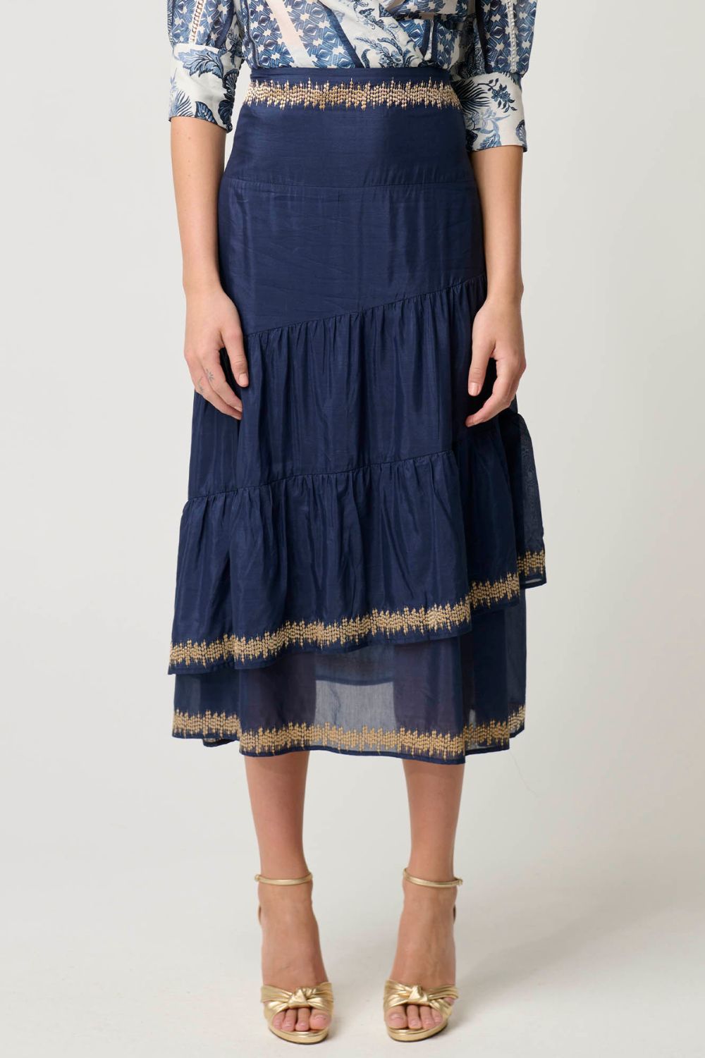 Once Was Mustique Embroidered Tiered Skirt | Ink_Silvermaple Boutique