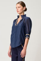 Once Was Mustique Shirred Collar Embroidered Blouse | Ink_Silvermaple Boutique