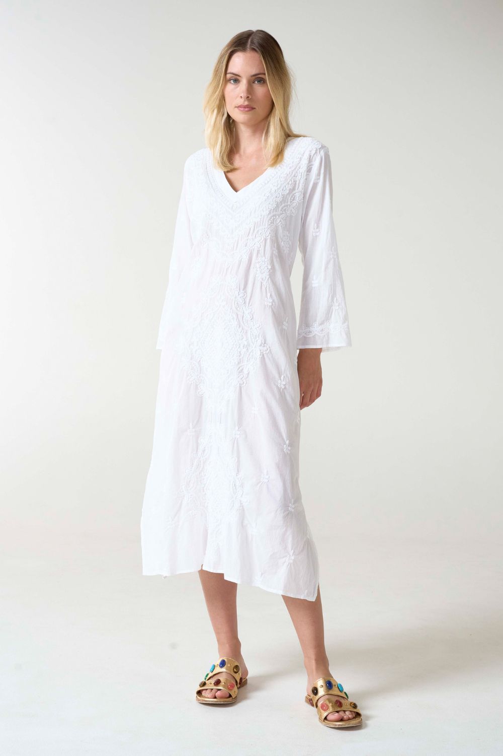 Oneseason - Long Goa Dress | Embroidery | White - Dress - Silvermaple Boutique 