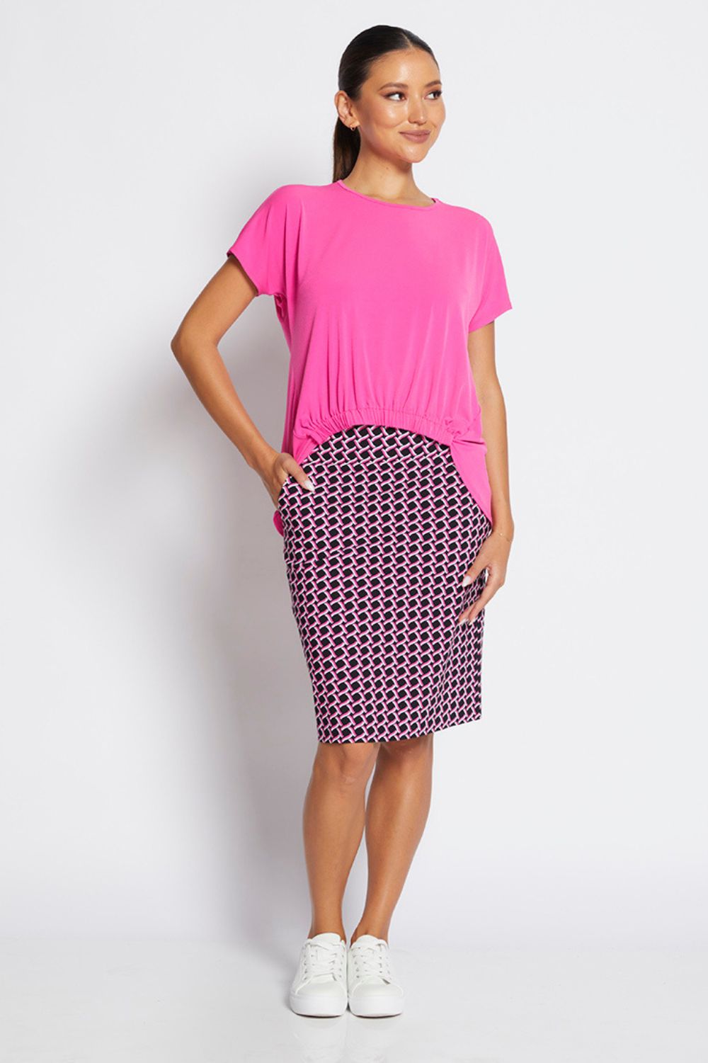 Philosophy Marine Pencil Skirt | Pink Lattice_Silvermaple Boutique