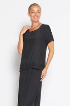 Philosophy Pleat Short Sleeve Top | Black_Silvermaple Boutique