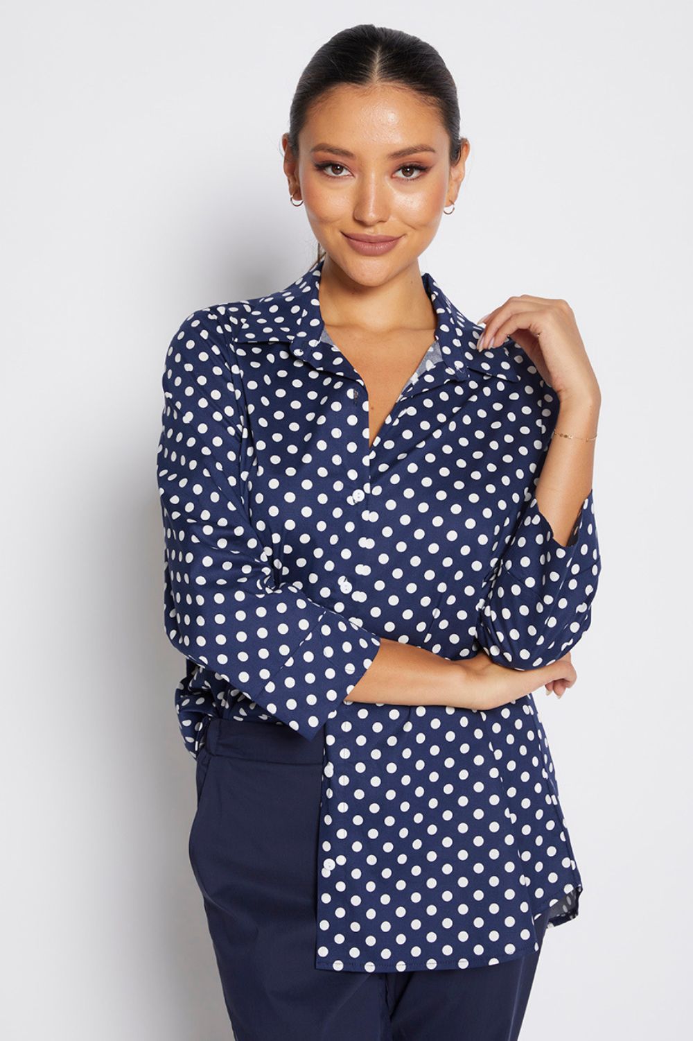 Philosophy Legina Spot Shirt | Navy Spot_Silvermaple Boutique