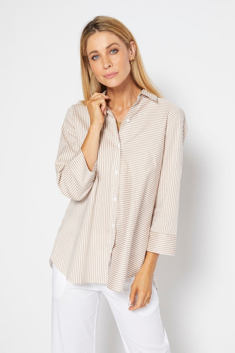 Regina Shirt | Camel Stripe | Silvermaple Boutique