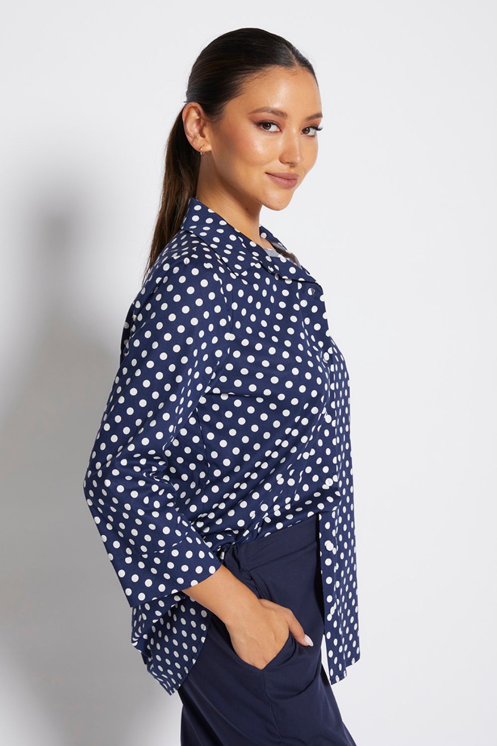 Philosophy Legina Spot Shirt | Navy Spot_Silvermaple Boutique