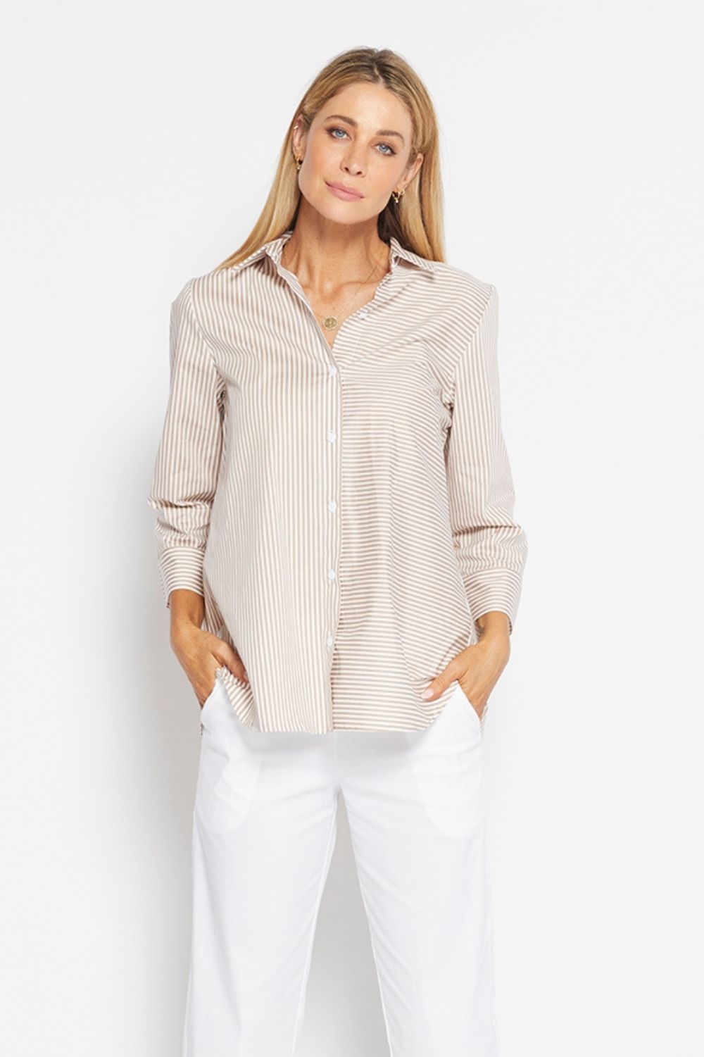 Philosophy Regina Shirt | Camel Stripe_Silvermaple Boutique